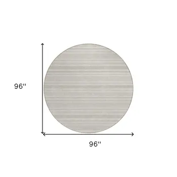 8' X 8' Ivory Round Striped Washable Indoor Outdoor Area Rug