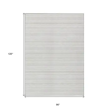 8' X 10' Ivory Striped Washable Indoor Outdoor Area Rug