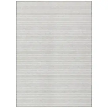 9' X 12' Ivory Striped Washable Indoor Outdoor Area Rug