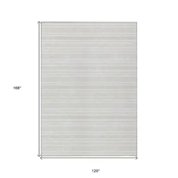 10' X 14' Ivory Striped Washable Indoor Outdoor Area Rug