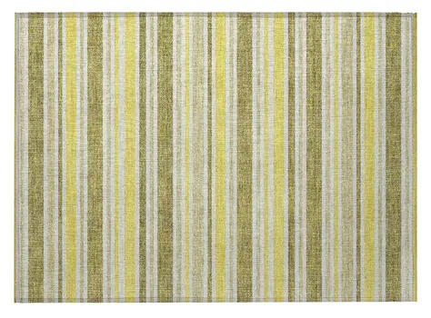 2' X 3' Khaki Yellow and Gray Striped Washable Non Skid Indoor Outdoor Area Rug
