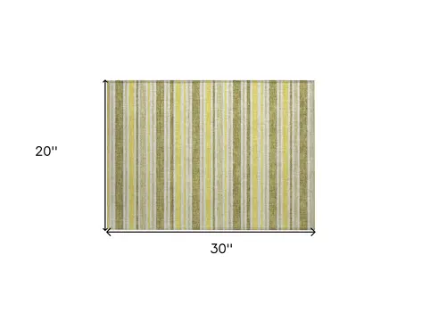 2' X 3' Khaki Yellow and Gray Striped Washable Non Skid Indoor Outdoor Area Rug