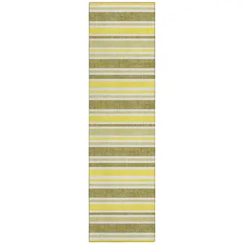 2' X 8' Khaki Yellow and Gray Striped Washable Non Skid Indoor Outdoor Runner Rug