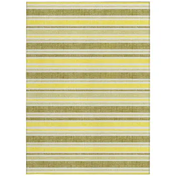 3' X 5' Khaki Yellow and Gray Striped Washable Non Skid Indoor Outdoor Area Rug