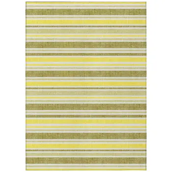 5' X 8' Khaki Yellow and Gray Striped Washable Non Skid Indoor Outdoor Area Rug