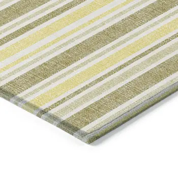 8' X 8' Khaki Yellow and Gray Round Striped Washable Non Skid Indoor Outdoor Area Rug