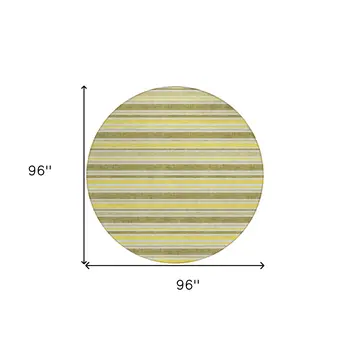 8' X 8' Khaki Yellow and Gray Round Striped Washable Non Skid Indoor Outdoor Area Rug
