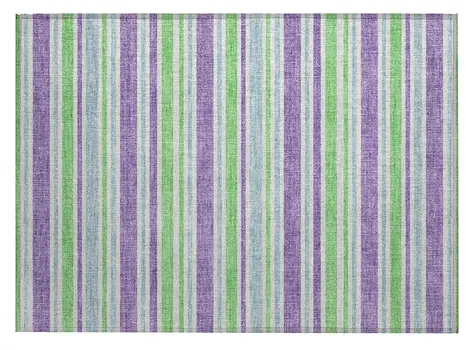 2' X 3' Green Purple and Blue Striped Washable Non Skid Indoor Outdoor Area Rug