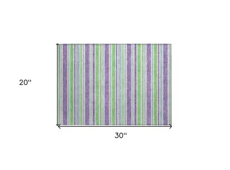 2' X 3' Green Purple and Blue Striped Washable Non Skid Indoor Outdoor Area Rug