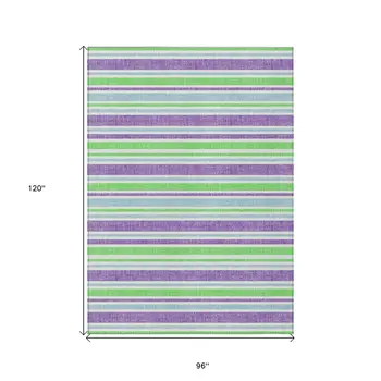8' X 10' Green Purple and Blue Striped Washable Non Skid Indoor Outdoor Area Rug