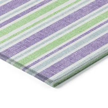 8' X 10' Green Purple and Blue Striped Washable Non Skid Indoor Outdoor Area Rug
