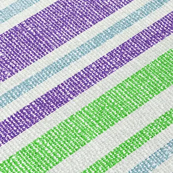 8' X 10' Green Purple and Blue Striped Washable Non Skid Indoor Outdoor Area Rug