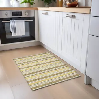 2' X 3' Brown and Orange Striped Washable Indoor Outdoor Area Rug
