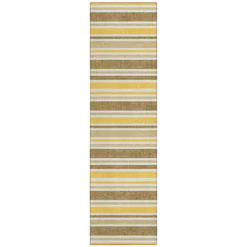 2' X 8' Brown and Orange Striped Washable Indoor Outdoor Runner Rug