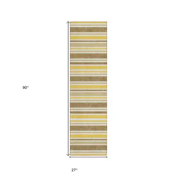 2' X 8' Brown and Orange Striped Washable Indoor Outdoor Runner Rug