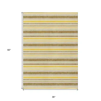 3' X 5' Brown and Orange Striped Washable Non Skid Indoor Outdoor Area Rug