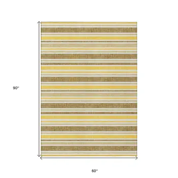 5' X 8' Brown and Orange Striped Washable Indoor Outdoor Area Rug