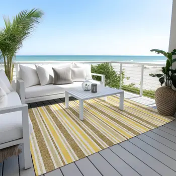 5' X 8' Brown and Orange Striped Washable Indoor Outdoor Area Rug