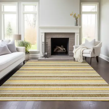 5' X 8' Brown and Orange Striped Washable Indoor Outdoor Area Rug