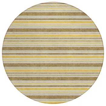 8' Round Brown and Orange Round Striped Washable Non Skid Indoor Outdoor Area Rug