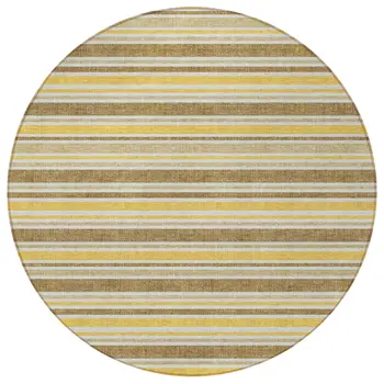 8' Round Brown and Orange Round Striped Washable Non Skid Indoor Outdoor Area Rug