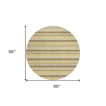 8' Round Brown and Orange Round Striped Washable Non Skid Indoor Outdoor Area Rug