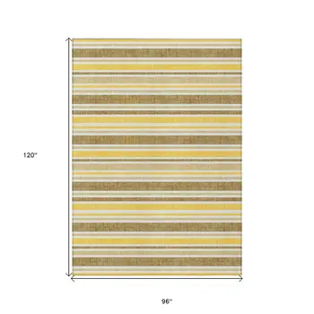 8' X 10' Brown and Orange Striped Washable Non Skid Indoor Outdoor Area Rug
