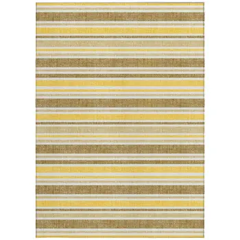8' X 10' Brown and Orange Striped Washable Non Skid Indoor Outdoor Area Rug