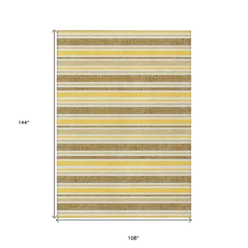 9' X 12' Brown And Orange Striped Washable Indoor Outdoor Area Rug