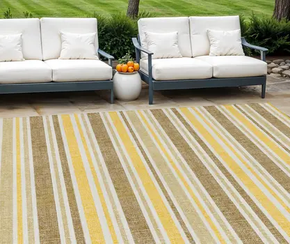 9' X 12' Brown And Orange Striped Washable Indoor Outdoor Area Rug