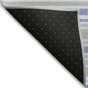 2' X 3' Ivory Blue and Gray Striped Washable Non Skid Indoor Outdoor Area Rug