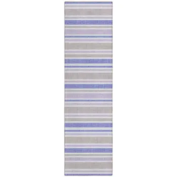 8' Navy Blue Striped Washable Indoor Outdoor Runner Rug
