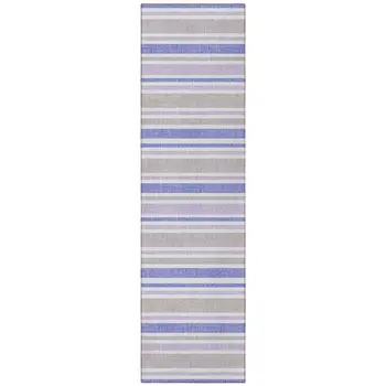 8' Navy Blue Striped Washable Indoor Outdoor Runner Rug