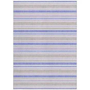 3' X 5' Ivory Blue And Gray Striped Washable Indoor Outdoor Area Rug