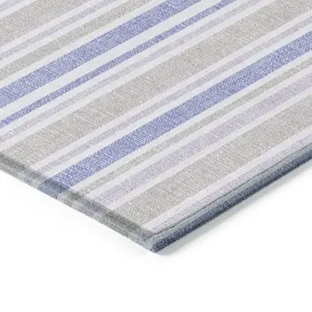 3' X 5' Ivory Blue And Gray Striped Washable Indoor Outdoor Area Rug