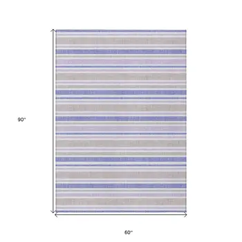 5' X 8' Ivory Blue And Gray Striped Washable Indoor Outdoor Area Rug