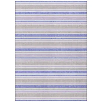 9' X 12' Ivory Blue And Gray Striped Washable Indoor Outdoor Area Rug