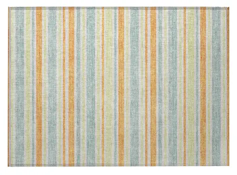 2' X 3' Orange Green and Blue Striped Washable Non Skid Indoor Outdoor Area Rug