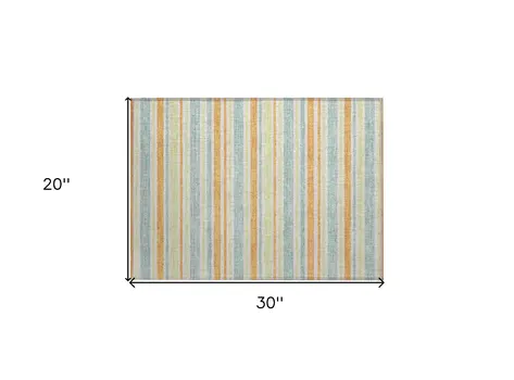 2' X 3' Orange Green and Blue Striped Washable Non Skid Indoor Outdoor Area Rug