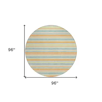 8' Round Orange Round Striped Washable Non Skid Indoor Outdoor Area Rug
