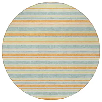 8' Round Orange Round Striped Washable Non Skid Indoor Outdoor Area Rug