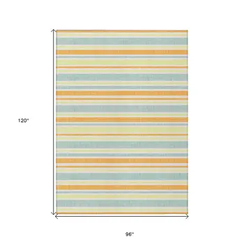 8' X 10' Orange Striped Washable Non Skid Indoor Outdoor Area Rug