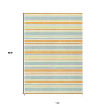 10' X 14' Orange Striped Washable Non Skid Indoor Outdoor Area Rug