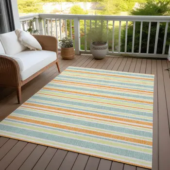 10' X 14' Orange Striped Washable Non Skid Indoor Outdoor Area Rug
