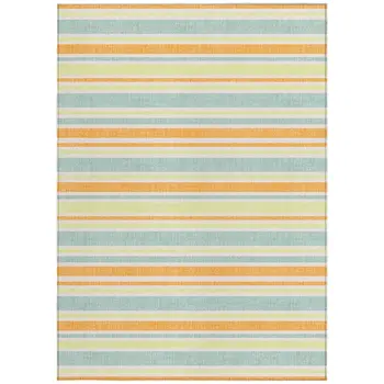 10' X 14' Orange Striped Washable Non Skid Indoor Outdoor Area Rug