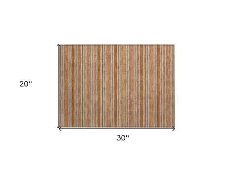 2' X 3' Beige and Orange Striped Washable Non Skid Indoor Outdoor Area Rug