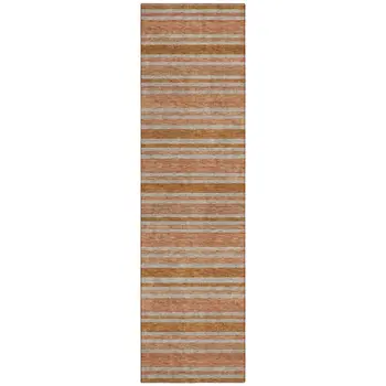 8' Beige And Orange Striped Washable Indoor Outdoor Runner Rug