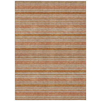 3' X 5' Beige and Orange Striped Washable Non Skid Indoor Outdoor Area Rug