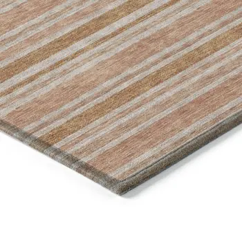 3' X 5' Beige and Orange Striped Washable Non Skid Indoor Outdoor Area Rug