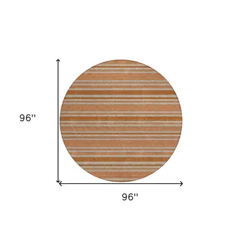 8' Round Beige and Orange Round Striped Washable Non Skid Indoor Outdoor Area Rug